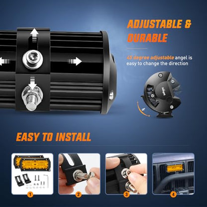 Nilight Led Light Bar 2PCS 6.5 Inch Amber 120W Spot Flood Combo Waterproof Triple Rows Off Road Fog Lights with 12V 5Pin Rocker Switch Wiring Harness Kit-2 Lead, 2 Year Warranty (ZH704) - color: Amber Led Pods + Wiring, size: Led Pods