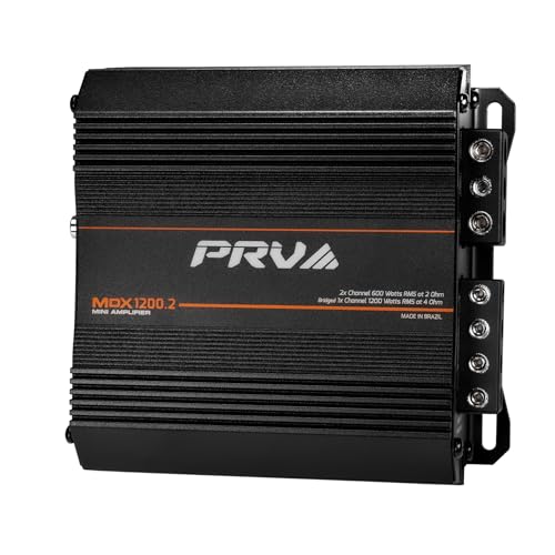 PRV Audio MDX1200.2 2 Ohm Mini 2 Channel Car Audio Amplifier 2X 600 Watts RMS at 2 Ohm - Bridged 1CH 1200 Watt at 4 Ohm for Powersports, Motorcycles, ATV, for High Power Stereo Speaker Systems