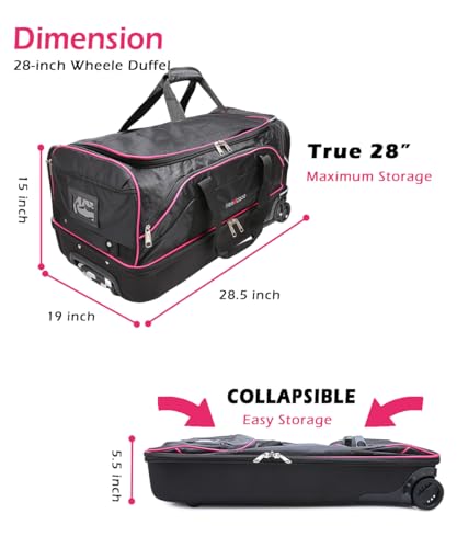 Dance Bag With Garment Rack,Dance Costumes Rolling Garment Bags For Travel,Garment Duffle Bag For Dance Competition, Wheeled Drop-Bottom Upright Luggage Closet Suitcase (28inch-Pink) - color: 28inch-Pink