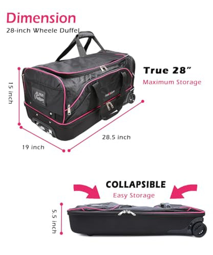 Dance Bag With Garment Rack,Dance Costumes Rolling Garment Bags For Travel,Garment Duffle Bag For Dance Competition, Wheeled Drop-Bottom Upright Luggage Closet Suitcase (28inch-Pink) - color: 28inch-Pink