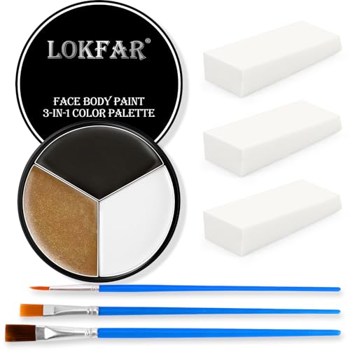 Black White Metallic Brown Face & Body Paint - Blendable Facepaint Foundation with Sponge & Brush for Skin, Professional Halloween Face Make-up Kit for Cat Deer Cheetah Leopard Tiger Lion Costume - color: 03 Cat/Deer