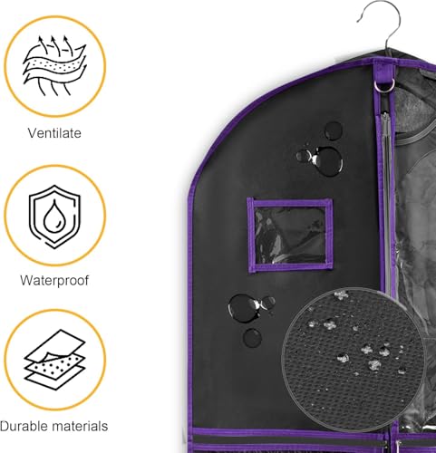 Garment Bags for Travel,Fabric Garment Bag with Pockets,Non-Woven Clothes Dance Costumes Covers And Mens Suit Pocket,40x24x3 Inch Dress Carry Storage,Large Garments Coat Protector (Black,Purple) - color: Black/Purple