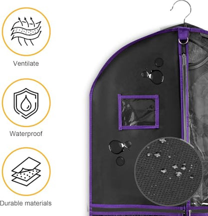 Garment Bags for Travel,Fabric Garment Bag with Pockets,Non-Woven Clothes Dance Costumes Covers And Mens Suit Pocket,40x24x3 Inch Dress Carry Storage,Large Garments Coat Protector (Black,Purple) - color: Black/Purple