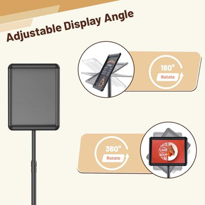 Adjustable Pedestal Floor Stand Sign Holder for 8.5*11 inches Poster or chalk board, Snap open frame,360° Rotation,Outdoor Indoor Standing Display Sign Holders for advertising ,Black | Snap open frame,360°Rotation,Outdoor Indoor Standing Display Sign Hold