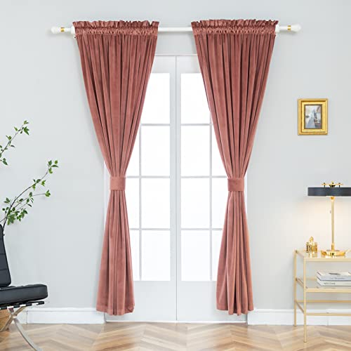PLEASANT BOULEVARD Canyon Rose Pink Velvet Curtains 95 inch Long Heavyweight Blackout Curtains Rod Pocket Thermal Insulated Darkening Window Drapes for Bedroom Living Room, W52 x L95, 2 Panels - color: Canyon Rose, size: 52"W x 95"L (Pack of 2)