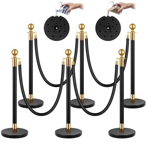 VIVOHOME Black Stanchions and Velvet Ropes, 5 Feet Ropes and 39 Inch Posts | 6PCS Iron Post with Water-Fillable Leakproof Base, Easy Tool-Free Assembly, Red Carpet Poles for Wedding, Prom & VIP Events - color: Black and Golden