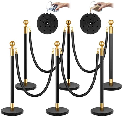 VIVOHOME Black Stanchions and Velvet Ropes, 5 Feet Ropes and 39 Inch Posts | 6PCS Iron Post with Water-Fillable Leakproof Base, Easy Tool-Free Assembly, Red Carpet Poles for Wedding, Prom & VIP Events - color: Black and Golden