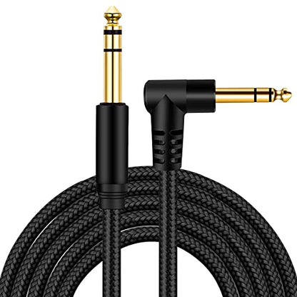 1/4 Inch TRS Instrument Cable 33Ft, 6.35mm TRS to 6.35mm TRS Stereo Audio Cable Male to Male Right-Angle-to-Straight for Electric Guitar, Bass, Keyboard,Mixer,Amplifier,Speaker,Equalizer... - color: Black, size: 33Ft