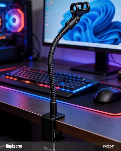 KC32 9-Inch Gooseneck Mic Stand, Heavy-Duty Desk Clamp for Podium | Flexible Arm Microphone Holder, Lectern Mount, 5/8-27 Thread, 3/8-16 Adapter, Mic Clip, Podcast, Pulpit, Studio, 3.5 lb Load - size: 9-INCH