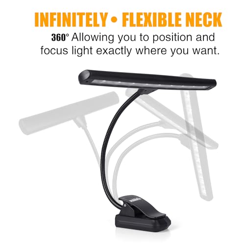 Clip On Music Stand Light,18LED Rechargeable Piano Light, Orchestra Light 3 Colors & 2 Levels Brightness Settings,Perfect for Piano, Keyboard,Orchestra,DJ,Craft and Reading