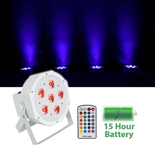 Rockville Battery PAR 6RF White LED Wash Light 6-Pack with DMX Controller | Up to 15-Hour Rechargeable Battery, RGBWA+UV, Wireless DMX, 6 RF Remotes, ROCKFORCE W2 192-Ch Controller, 7-Items