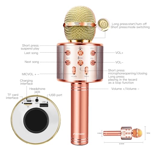 Microphone for Kids Voice Change Karaoke Microphone Kids Girl Gifts Handheld Wireless Bluetooth Microphone Home Party Favor Mic Microphones Kids Christmas Birthday Gifts - color: Rose Gold