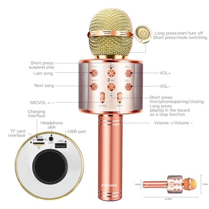 Microphone for Kids Voice Change Karaoke Microphone Kids Girl Gifts Handheld Wireless Bluetooth Microphone Home Party Favor Mic Microphones Kids Christmas Birthday Gifts - color: Rose Gold