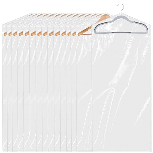 15 Pack (24 x 60 In) Plastic Clear Clothes Covers,Dry Cleaners Bags Hanging Clothing Covers Clear Garment Bags Hanging Dust-proof Clothing Protector Covers for Home Storage Clothing Stores & Travel. - size: 24*60