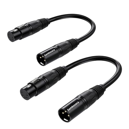 DMX 3 Pin to 5 Pin Adapter 2-Pack, 6-Inch XLR Signal Converter Male to Female DMX512 Turnaround Adapter, Zero Signal Loss for Stage Lighting, Moving Heads, LED Par, Church, Nightclub Lighting Rig
