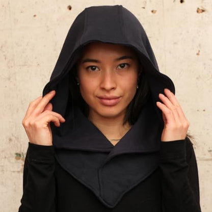 Assassin Hood and Mask Cotton Ninja Balaclava Adaptable Hoodie Casual Ren Faire Cosplay LARP Costume Cowl - color: Navy