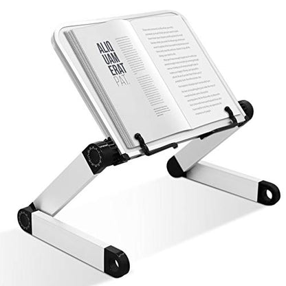 Book Stand Multifunctional Adjustable Laptop Stand Book Holder Tray with Clips Ergonomic Multi Heights Angles Adjustable Cooking Bookstand for Textbook Recipe Magazine Laptop Tablet Portable - size: 15x10inches, style: 4 legs-White