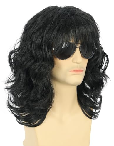 karlery California 70s 80s Rocker Wig Men Women Long Curly Black | Halloween Costume Wig - color: Black