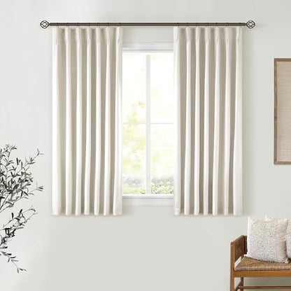 Cream Pleated 100% Blackout Linen Short 45 Inch Curtains 2 Layers Natural - color: Natural Linen, size: 40"W x 45"L (Pack of 2)