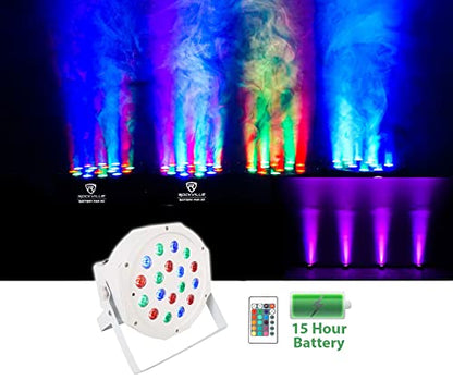 Rockville Battery PAR 50 RGB DJ Wash Up-Light 10-Pack with Charging Case | 8-10-Hour Rechargeable Battery, 4400mAh, 7-Channel DMX, XLR In/Out, 5 Black and 5 White, Remotes, Sound Activated, 11-Items