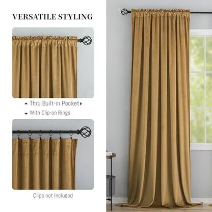 Yakamok Gold Brown Room Darkening Velvet Curtains 96 Inch Living Room | Luxury soft velvet, 2 panels 40x96 inch, for bedroom study, window drapes rod pocket,light blocking,Thermal Insulated - color: Gold Brown, size: 40"W x 96"L (Pack of 2)