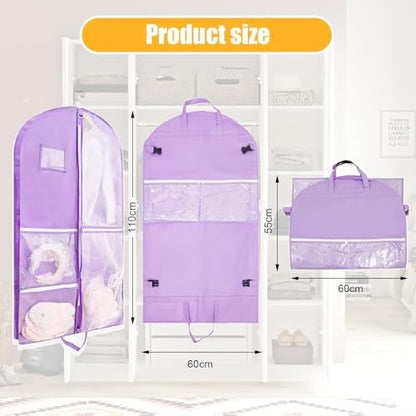 Garment Bags for Travel,Fabric Garment Bag with Pockets,Non-Woven Clothes Dance Costumes Covers And Mens Suit Pocket,40x24x3 Inch Dress Carry Storage,Large Garments Coat Protector (Lilac) - color: Lilac