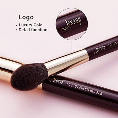 Jessup Makeup Brushes Set Professional, 25PCS Premium Natural Powder Foundation Eyeshadow Blending Concealer Blusher Highlight Labeled Brushes, T280 - color: Zinfandel