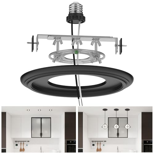 Recessed to Pendant Light Converter Kit - 6 Inch Can Light Conversion, Includes E26 Socket, Mounting Bracket, Round Ceiling Plate & 3D Black Cover - color: black-1pc