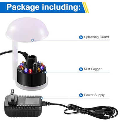 WINTS Mist Maker,12 LED Mister Fogger Water Fountain Pond Fog Machine Atomizer Air Humidifier, Fountain Mister Fogger with Splashing Guard Perfect for Fountain Pond Halloween (Black)