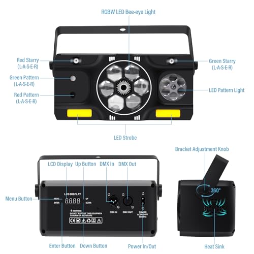 Telbum DJ Party Lights, 80W 6IN1 LED DJ Disco Light DMX & Remote Control, RGBW Bee-Eye Effect - Multi Patterns - Strobe Effect, Sound Activated Stage Light for Wedding Dance Gig Bar Rave
