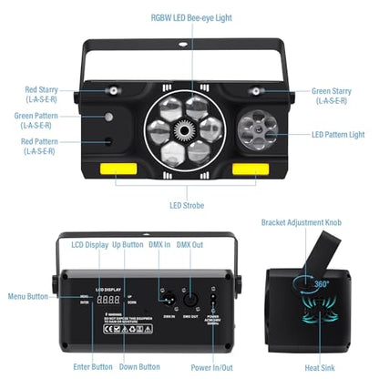 Telbum DJ Party Lights, 80W 6IN1 LED DJ Disco Light DMX & Remote Control, RGBW Bee-Eye Effect - Multi Patterns - Strobe Effect, Sound Activated Stage Light for Wedding Dance Gig Bar Rave
