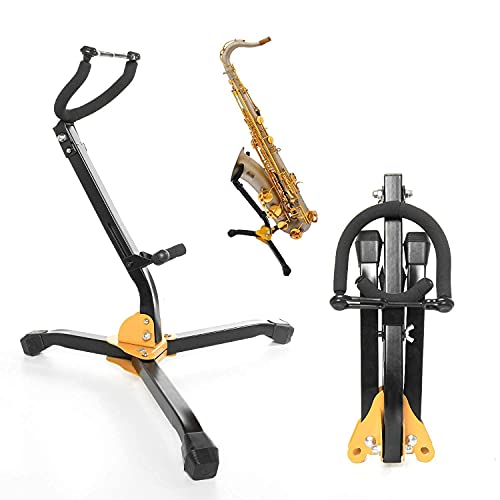Folding Saxophone Stand for Alto Sax, Alto Tenor Sax Stand, Adjustable Metal Triangle Base Design Saxophone Holder Rack Portable Musical Instrument