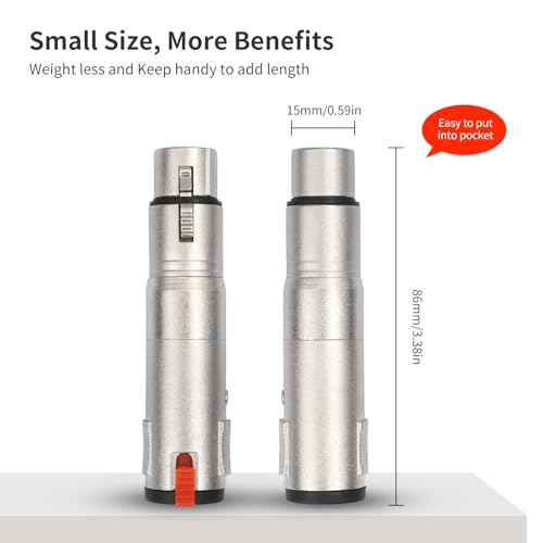 1/4 TRS 6.35mm AUX Female to XLR 3-Pin Adapter XLR Female 2Pcs, Silvery with Lock Converter Plug Cable Connector，Nickel Plated Zinc Alloy Shell, All Copper Pin Socket - color: Silvery