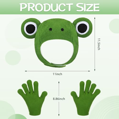 Zoooyawn 3 Pcs Frog Costume Accessory Set Cute Plush Green Frog Hood Gloves and Hat for Adult Outfit Cosplay Party Decoration Supplies