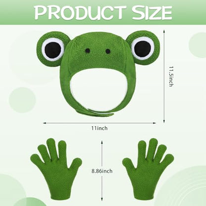 Zoooyawn 3 Pcs Frog Costume Accessory Set Cute Plush Green Frog Hood Gloves and Hat for Adult Outfit Cosplay Party Decoration Supplies
