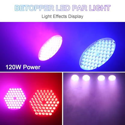 BETOPPER Stage Lighting 120W Par Light RGBW 4-in-1 Stage Lights, DJ Light DMX for Concert and Events,4 Packs