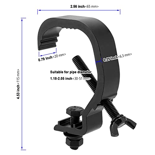 10 Pack Stage Light Clamp Hook, Aluminum Alloy Truss C-Clamp, Heavy Duty Stage Lights Truss Clamp for DJ Lighting Par Lights Spot Lights, Fit for 1.18-2 Inch OD Tube/Pipe, Black
