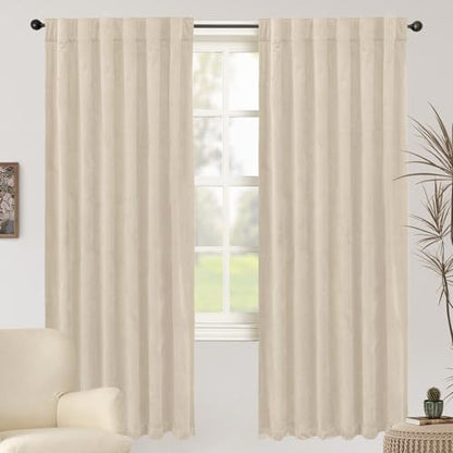 BGment Cream Beige Velvet Blackout Curtains 72 Inch Length for Bedroom - color: Cream Beige, size: 52"W x 72"L (Pack of 2)