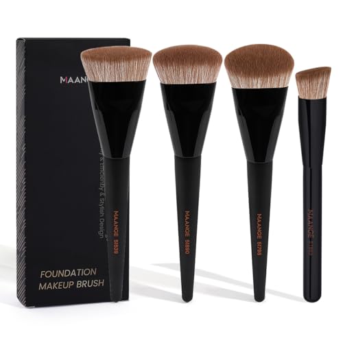 MAANGE Makeup Brushes 4 Pcs Makeup Brush Set for Foundation Concealer Contour Liquid Blending Face Kabuki Makeup Brush Kit (Black) - color: Black