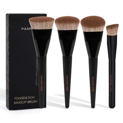 MAANGE Makeup Brushes 4 Pcs Makeup Brush Set for Foundation Concealer Contour Liquid Blending Face Kabuki Makeup Brush Kit (Black) - color: Black