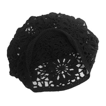 ZLYC Women Cotton Crochet Slouchy Beanie Hat Handmade Knit Summer Skull Cap | Lightweight breathable,boho casual chic look,travel photos festival party,café commute daily wear,beach concert gathering - color: Black Knitted