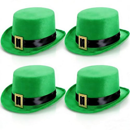 Pumtus 4 Pack Green Felt Top Hats, Formal Hat with Buckle, Magician Victorian Dress Up Headwear, Tall Costume Hat, Irish Party Accessories for Parade, Men & Women