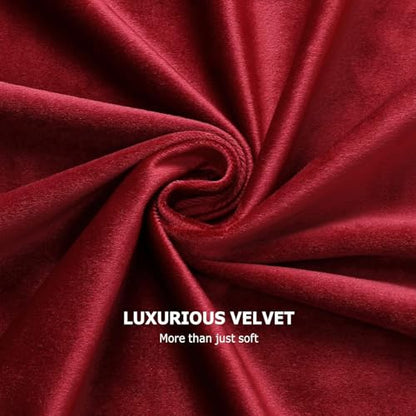 Benedeco Burgundy Red Velvet Blackout Curtains 52x63, Back Tab, 2 Panels | Elegant Room Darkening Thermal Insulated Energy Saving Noise Reducing Velvet Window Drapes for Living Room, Bedroom