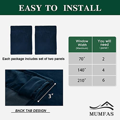 MUMFAS Blackout Velvet Blue Curtains Drapes 84 Inches Long - Super Soft Thermal Curtains Panels for Living Room Bedroom (W52 x L84, Back Tab & Rod Pocket， Navy Blue, 2 Panels) - color: Navy, size: 52"W x 84"L (Pack of 2)