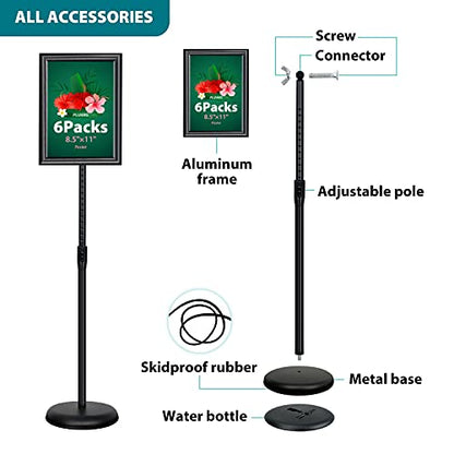 6Packs Sign Holder Stand 8.5 x 11 - Adjustable Heavy Duty Poster Sign Stands for Display 8.5 x 11 - Floor Standing Sign Holder for Vertical and Horizontal Sign Displayed(Black) - size: 8.5"x11" 6pack