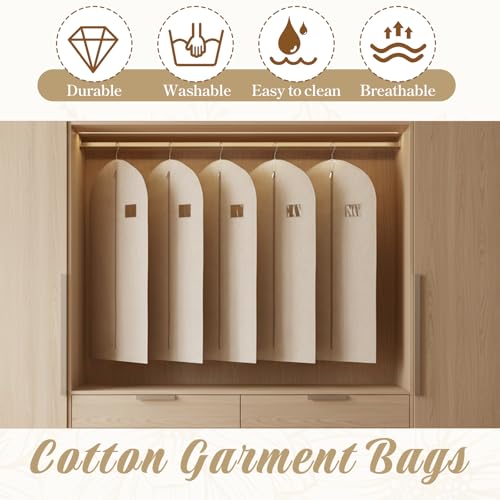 5 Pack Garment Bags for Hanging Clothes, 24 x 40 Inch Plastic | Breathable Canvas Suit Bags Linen Hanging Suit Cover for Closet Storage Short Dresses Suits