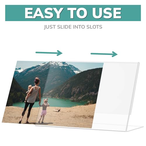 pbf 7x5 Acrylic Sign Holder | 7 x 5 Horizontal Stand Up Slanted Sign Holder | Acrylic Stands for Display | Clear Picture Frame, Menu Table Top Stand, Plastic Flyer Holder (12-Pack) - size: 12