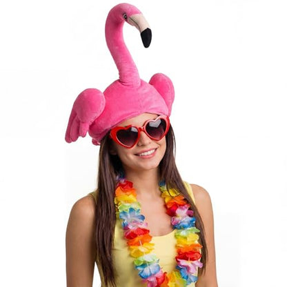 Halfchet Pink Flamingo Hat Plush Costume for Hawaiian Party,Base Flamingo | 3D Tropical Bird Headwear with Soft Texture, Ideal for Luau Theme Parties, Beach Events, Photo Props, Costume Accessory - style: Elegant