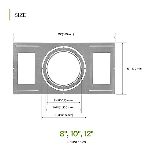 ASD 6 Pack New Construction Mounting Plate Round Hole - 8/10/12 Inch Flat Galvanized Steel Wafer Light Rough In Plate, Universal Light Fixture Mounting Bracket for LED Recessed Lighting - color: Symmetric 8-10-12", size: 6 Pack