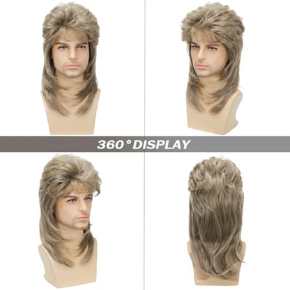Mullet Wigs for Men 80s Rocker Wig Costumes Fancy Party Cosplay Halloween Wig - color: F-Blonde